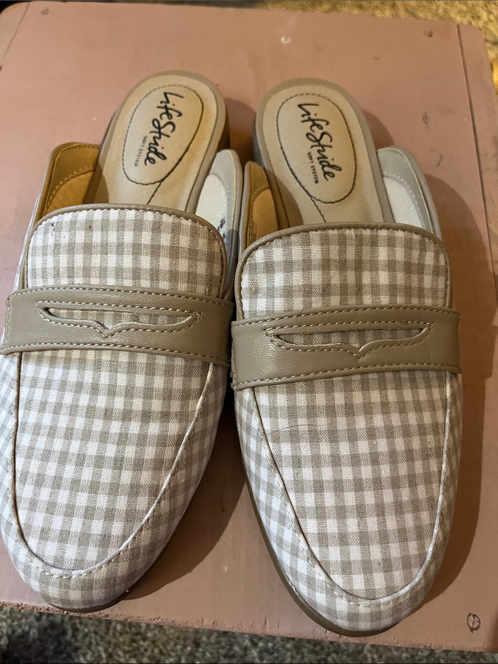 Life Stride gingham loafer mules